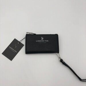 London Fog Perth Bifold Wristlet Wallet Black Faux Leather 6 Card Slots NWT Chic